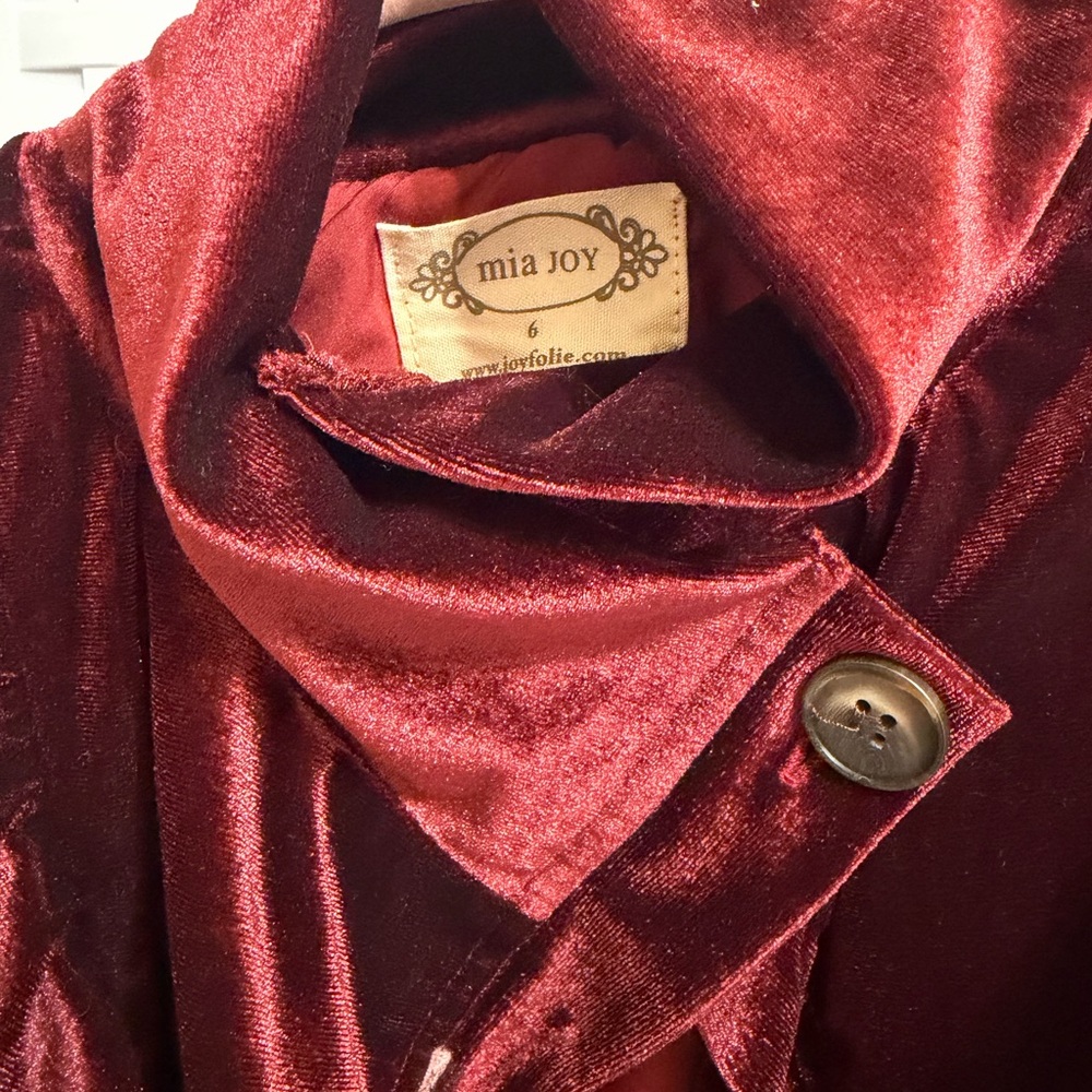Joyfolie Burgundy Velvet Ruffle Jacket - Picture 3 of 8
